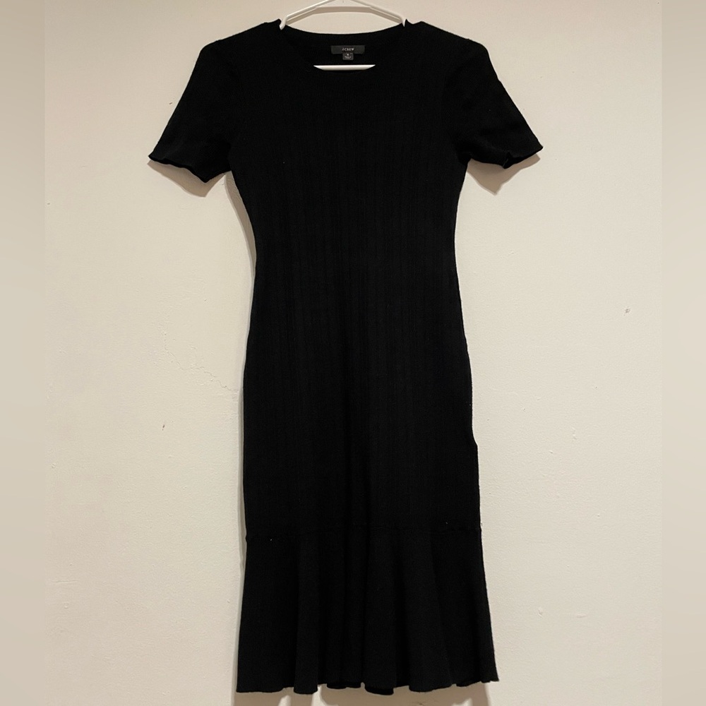 J.Crew * Black Ribbed Knit Flare Mini Dress * Small * Pre-owned, but barely worn